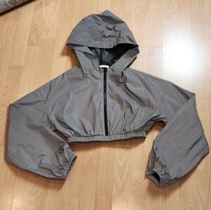 Donnee Par Dieu Reflective Grey Crop Hooded Pullover Jacket Size Medium